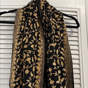 Black and Gold Embroidered Shawl with Gems